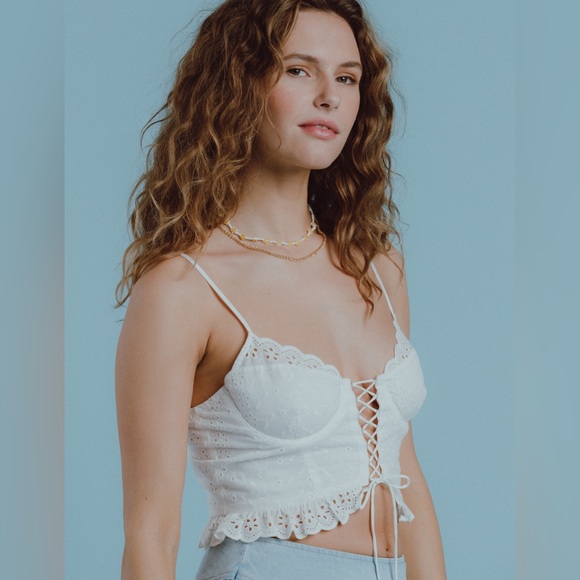 NWT WEST OF MELROSE Womens Eyelet Corset Top - Picture 2 of 6